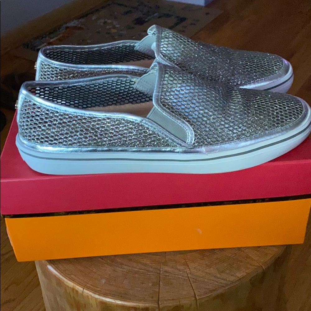 Kate Spade size 10 silver slip-ons